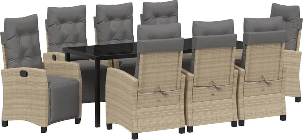 vidaXL Set de masă pentru grădină cu pernă 9 pcs Bej poliratan