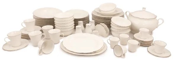 Set de veselă 83 piese, porțelan alb cu accente cupru
