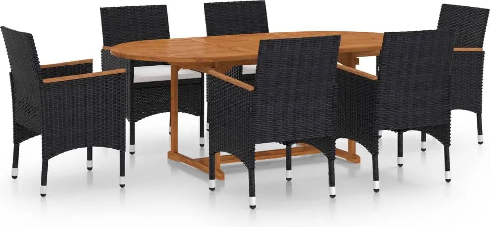 vidaXL Set mobilier pentru grădină, 7 piese, negru, poliratan