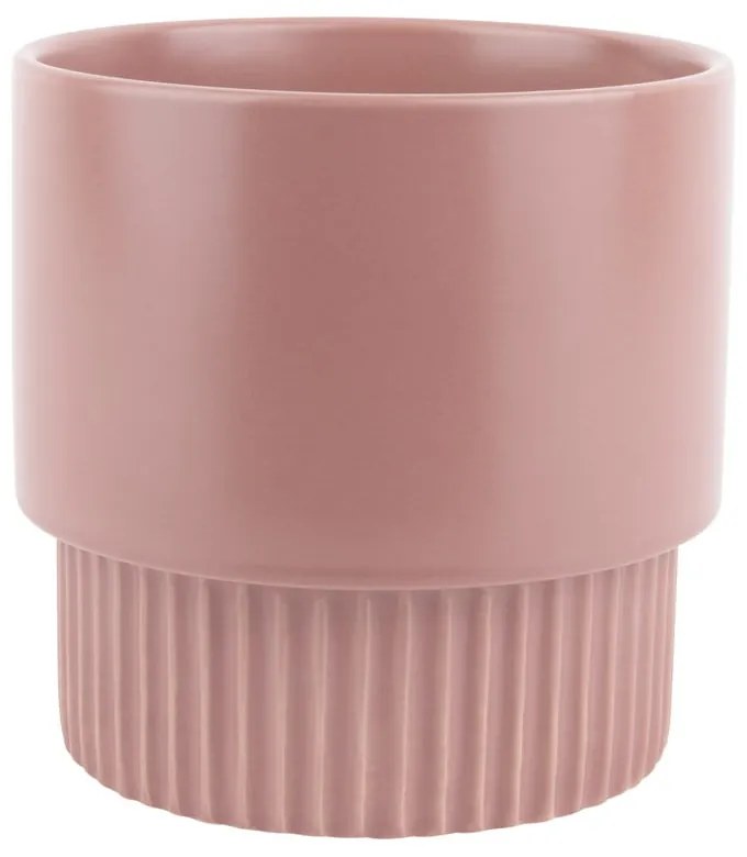 Ghiveci din ceramică PT LIVING Ribbed, înălțime 15 cm, roz