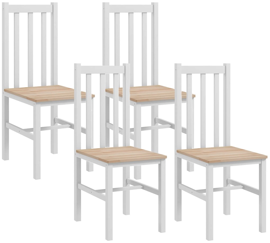 HOMCOM Set de 4 scaune de bucătărie, Scaune de masă Scaune de living, Lemn masiv, design modern, 38,5 cm x 47,5 cm x 99 cm, Natural | Aosom Romania