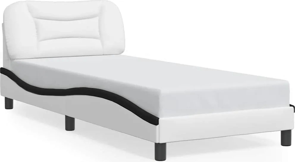 vidaXL Cadru de pat fără saltea Hvar alb și negru, 80x200 cm, piele ecologică
