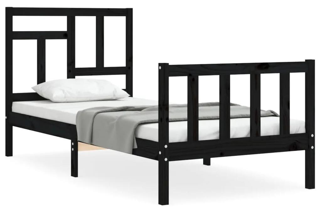 3193105 vidaXL Cadru de pat cu tăblie Small Single, negru, lemn masiv