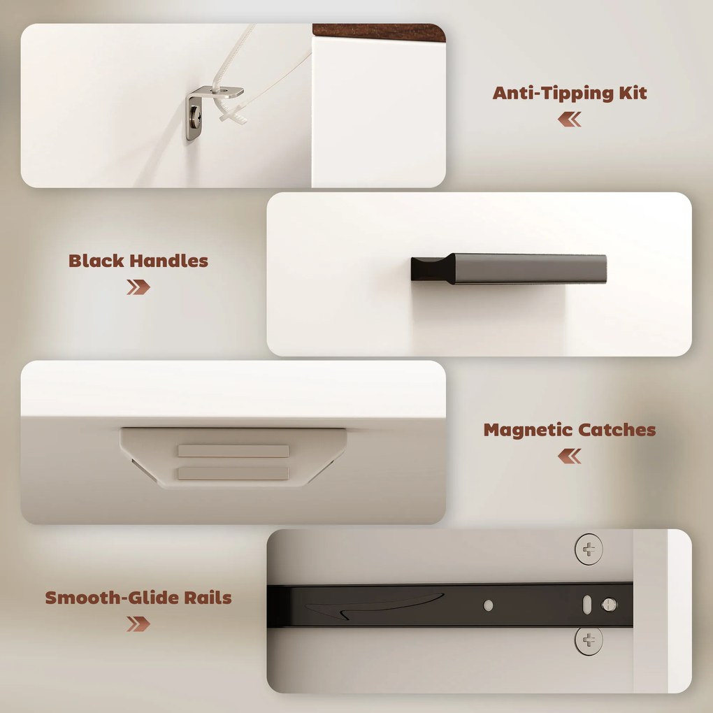 HOMCOM Bufet Modern cu 2 Sertare și Dulap cu 2 Uși Alb și Lemn | Aosom Romania