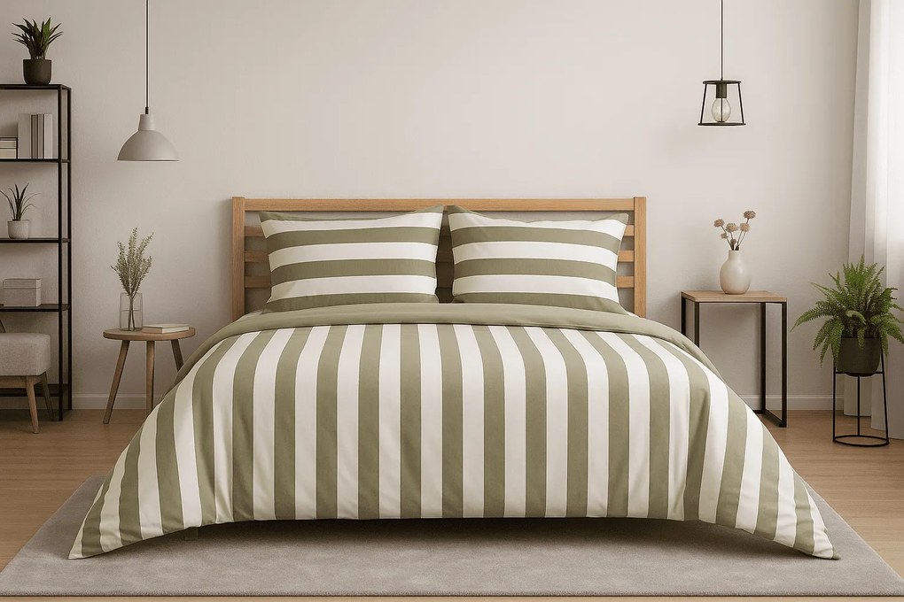 Lenjerie de pat din bumbac STRIPES alb-verde Dimensiune lenjerie de pat: 2 buc 70 x 90 cm | 200 x 220 cm