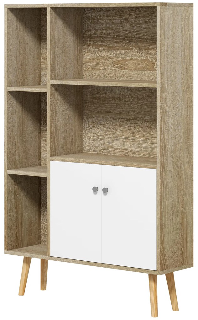HOMCOM Bibliotecă scandinavă mobilier de depozitare dim. 80L x 23,5l x 123H cm 5 nișe ușă placard 2 picioare subțiri inclinate | Aosom Romania