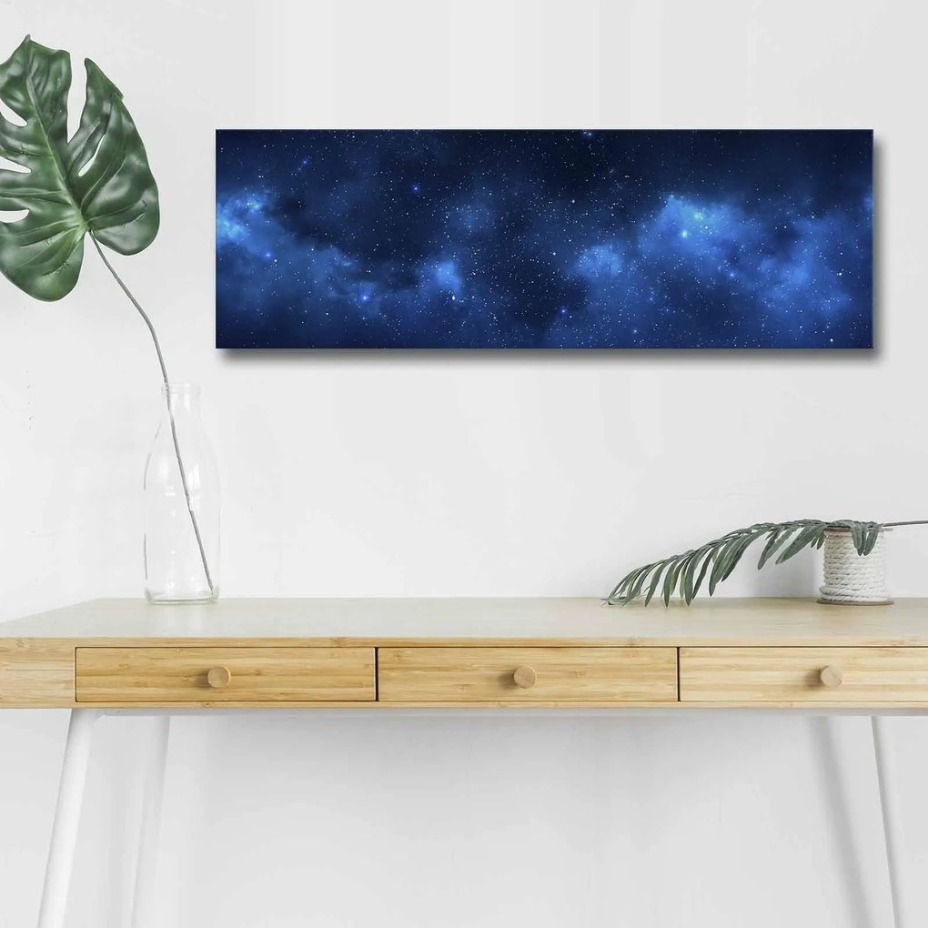 Tablou Canvas cu Led Galaxie fara Priza, Albastru, 90x3x30 cm