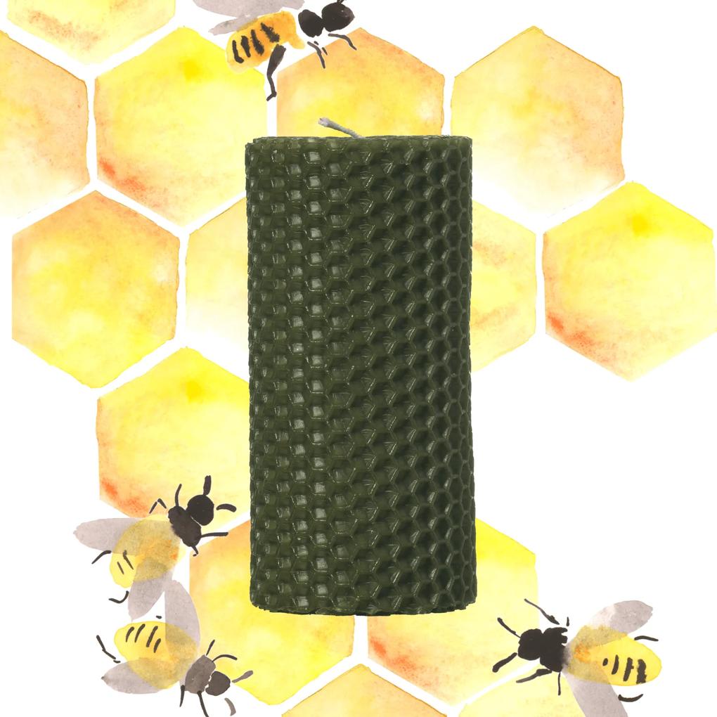 Lumanare Marturie  din Ceara de Albine naturala tip fagure colorat - Verde Verde, 20 cm, 6 cm