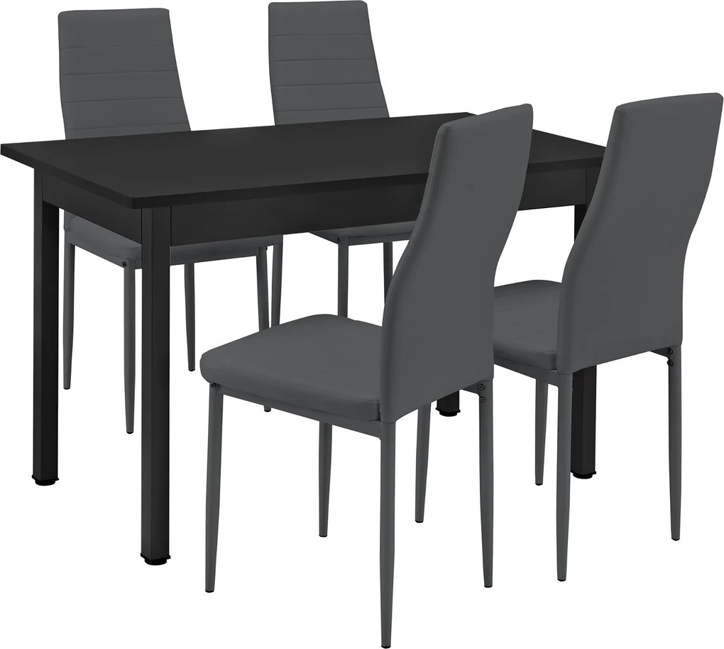 [en.casa]® Set design Emma masa bucatarie cu 4 scaune, en.casa, masa 120 x 60 cm, scaun 96 x 43 cm, MDF/piele sintetica, negru/gri inchis