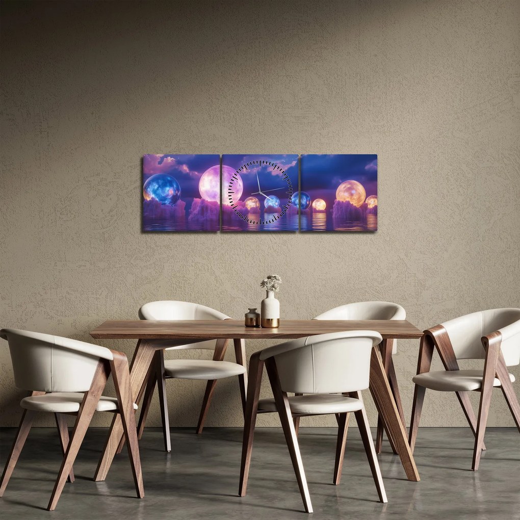 Tablou - Planete pe apă (cu ceas) (90x30 cm)