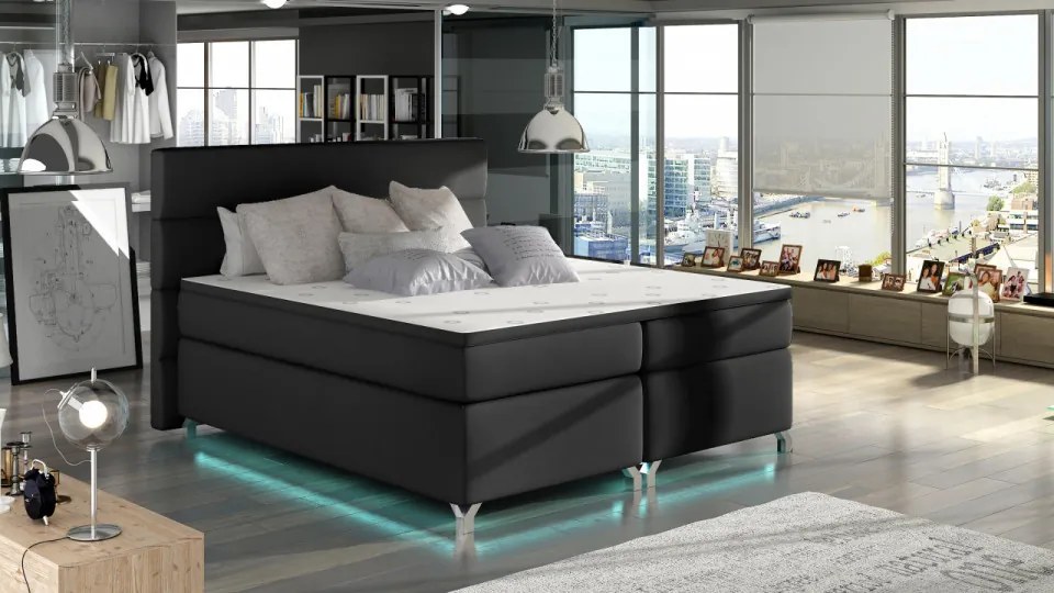 Pat tapitat boxspring, cu spatiu pentru depozitare, echipat cu LED, 180X200 cm, Amadeo 1, Eltap (Culoare: Gri pepit)