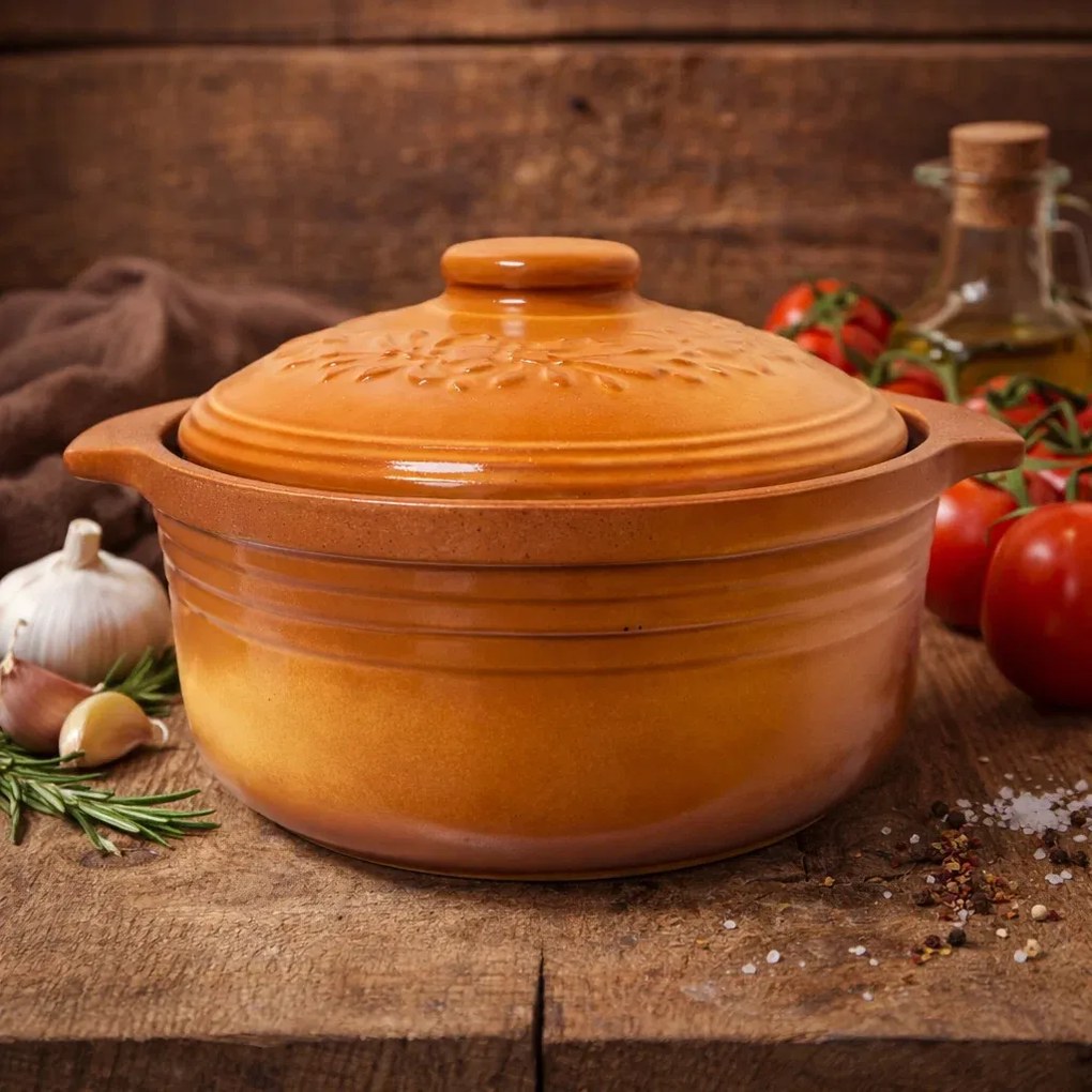 Oala pentru sarmale si friptura glazurata din ceramica, 4 litri