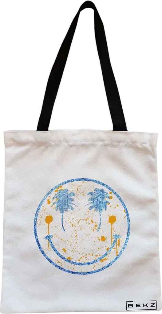 Sacosa de Panza pentru Cumparaturi, Geanta Tote, model Party Smile, Cu fermoar, 38x34.5 cm, Alba, BEKZ®