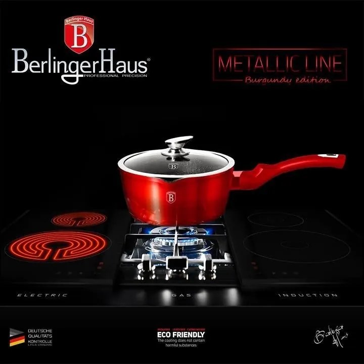 Oală marmorată 16 cm cu capac, 1.2 L Berlinger Haus BH 1525N, Burgundy Metallic Line, antiaderentă