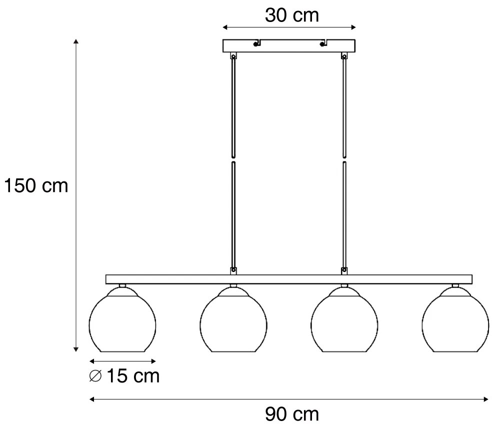 Lampă suspendată modernă neagră cu lemn și sticlă fumurie cu 4 lumini - Aleks