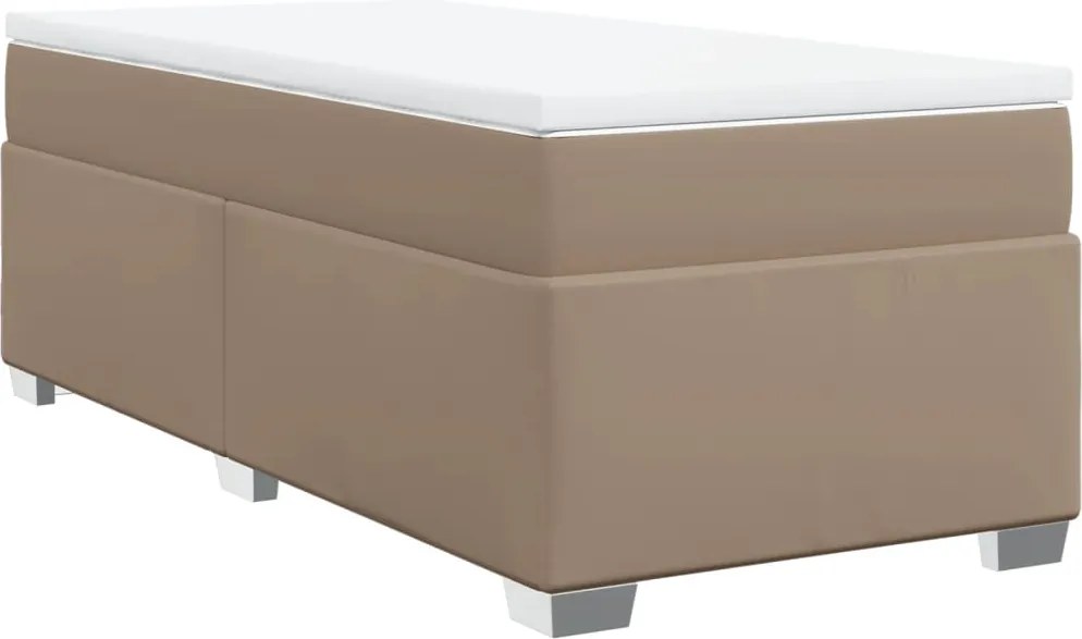 vidaXL Pat box spring cu saltea, cappuccino, 90x190 cm piele ecologică