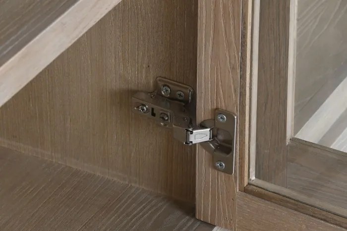 Bufet din lemn masiv de hevea cu 4 uși vitrate, finisaj natur, „Clarmont”