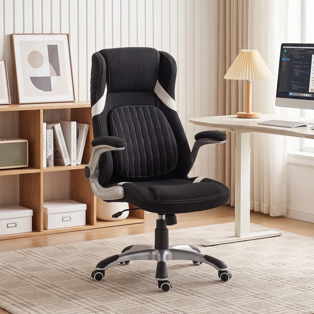 Vinsetto Scaun de Birou Ergonomic din Material Tip In, cu Suport Lombar, Înălțime Reglabilă, Funcție Balans, Negru | Aosom Romania