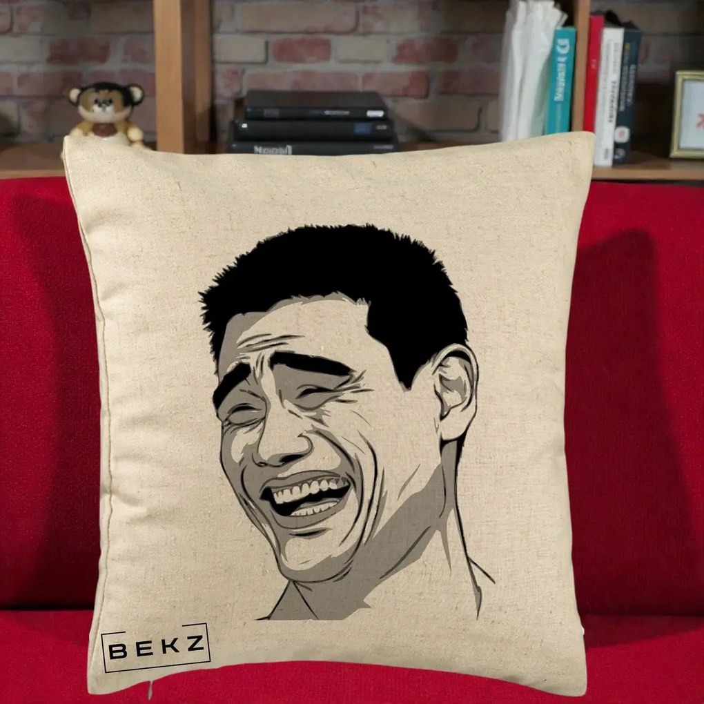 Perna Decorativa Yao Ming Meme, 40x40 cm, Bej, Husa Detasabila, Perna Inclusa, BEKZ®