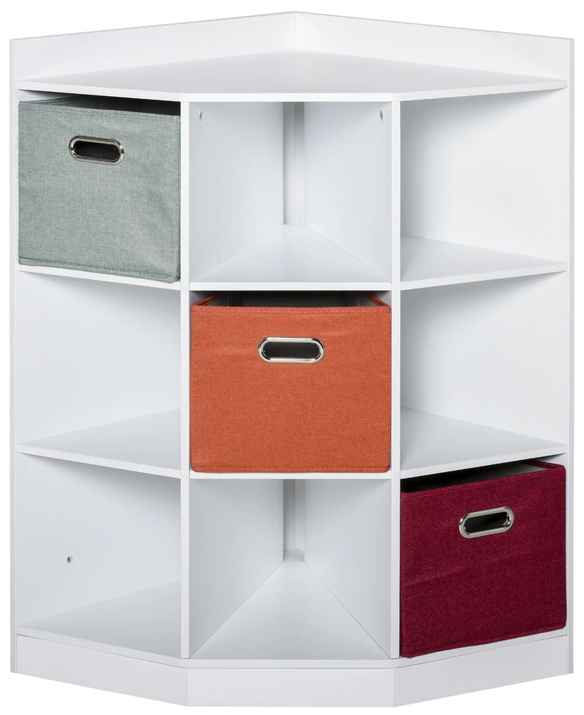 HOMCOM Mobilier de colț pentru depozitare mobilier pentru copii unitate de depozitare 9 nișe 3 sertare din material netesut MDF alb | Aosom Romania