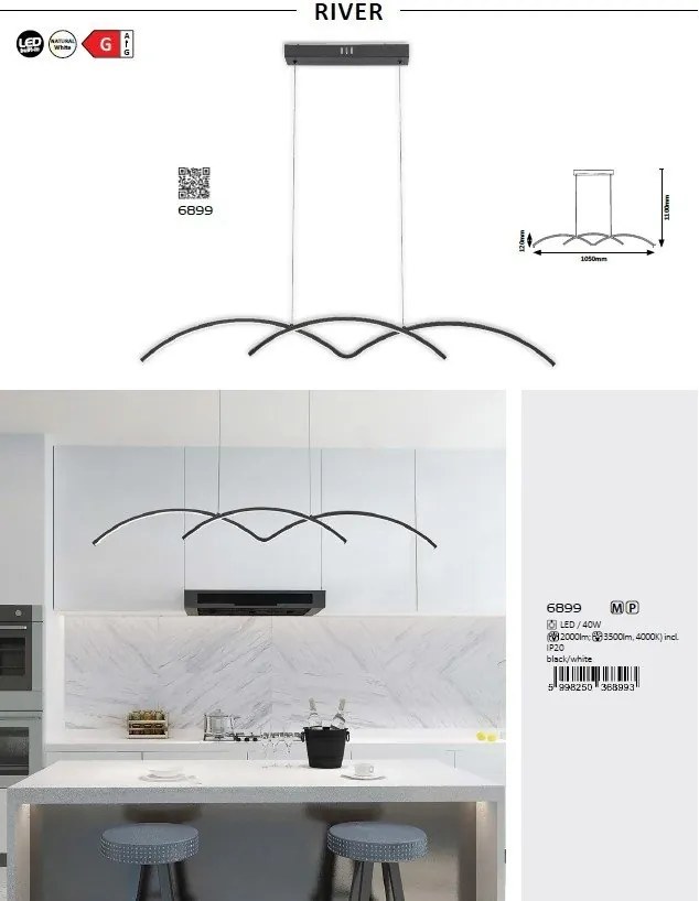 Lustra LED suspendata design modern River negru