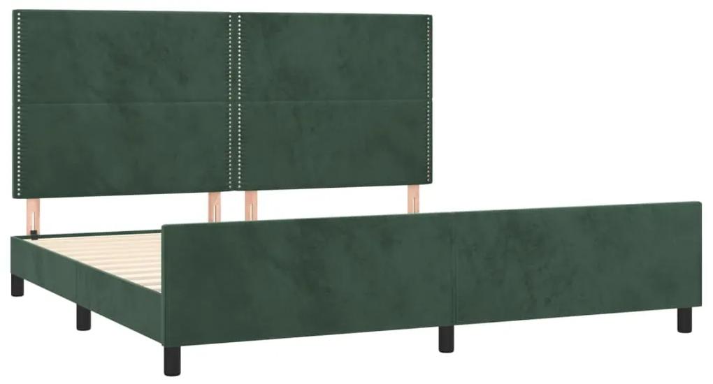 Cadru de pat cu tablie, verde inchis, 200x200 cm, catifea Verde inchis, 200 x 200 cm, Culoare unica si cuie de tapiterie