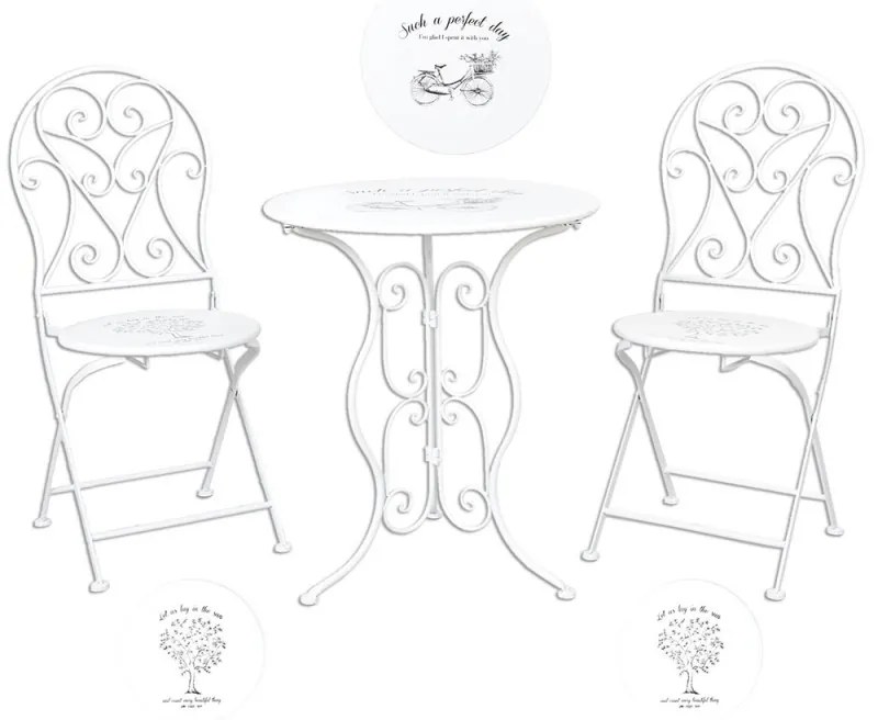Set masa si 2 scaune bistro, din metal, Country Chic