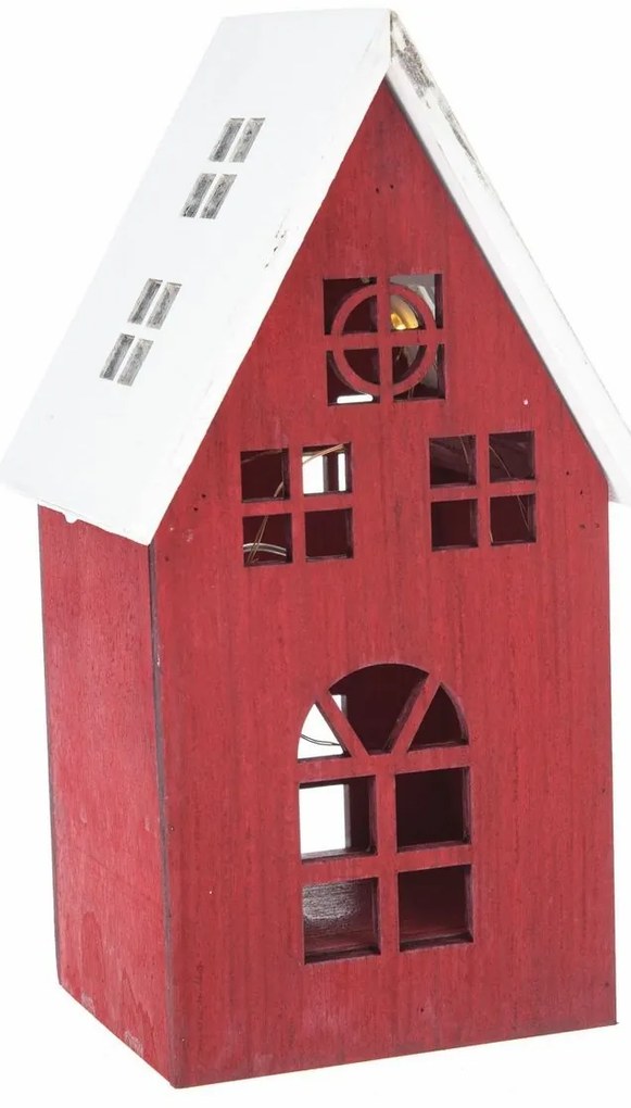 Decorație LED de Crăciun din lemn Light houseroșu, 11,7 x 21,2 x 9,7 cm
