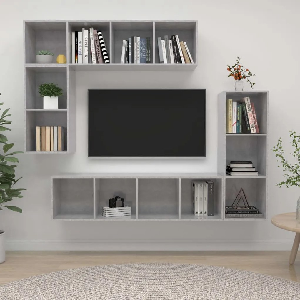 vidaXL Set dulap TV, 4 piese, gri beton, lemn prelucrat