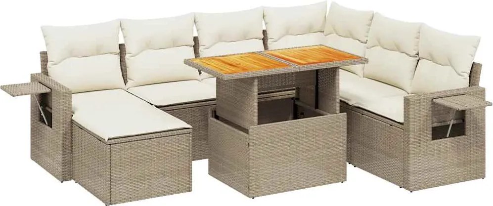 vidaXL Set canapele de grădină, 8 piese, cu perne, bej, poliratan