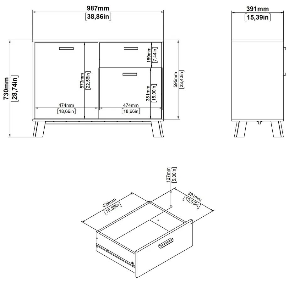 Comodă albă-în culoare naturală cu aspect de lemn de stejar 99x73x39 cm Ikast – Tvilum