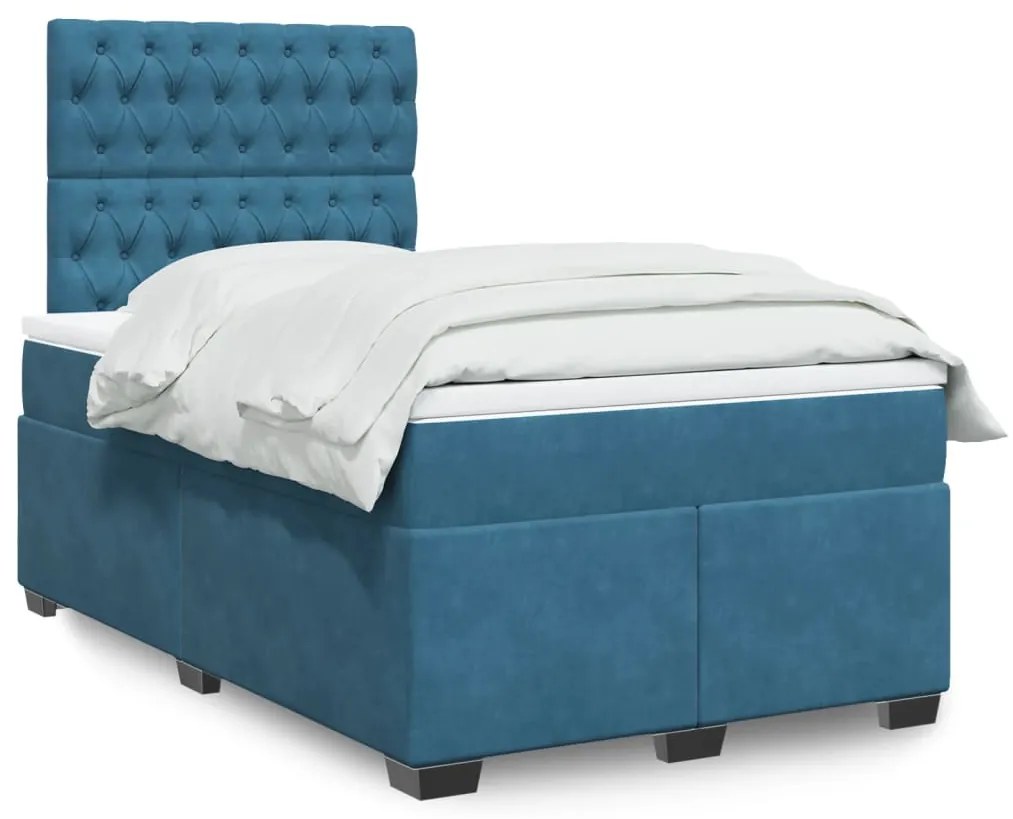 vidaXL Pat box spring cu saltea, albastru, 120x190 cm, catifea