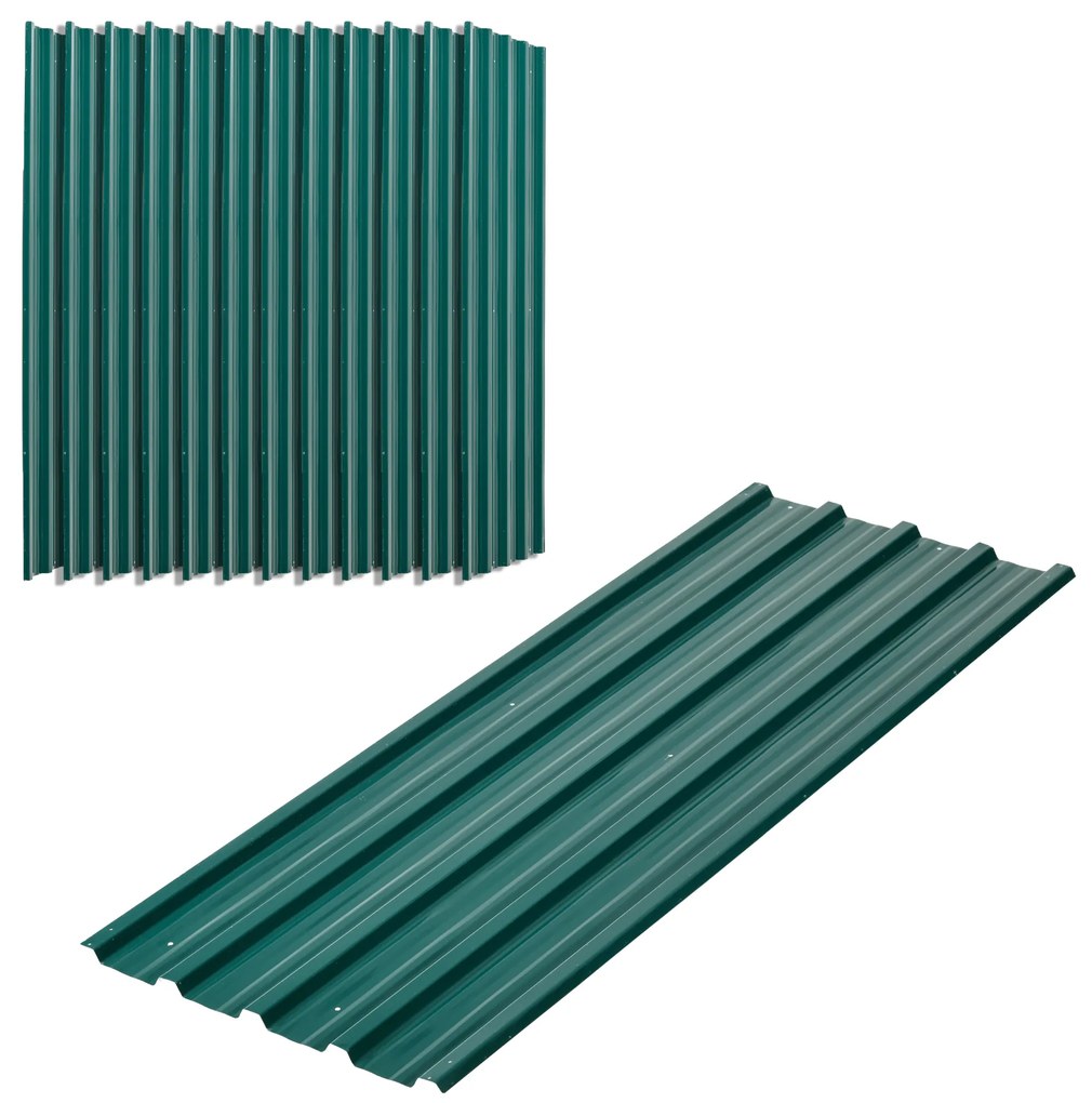 Outsunny Panouri pentru Acoperiș din Oțel, 12 Foi Galvanizate pentru Acoperișuri și Pereți, 129x45 cm, Verde | Aosom Romania
