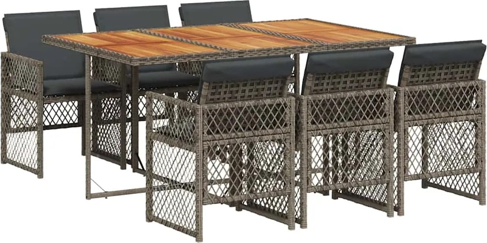 vidaXL Set mobilier de grădină cu perne, 7 piese, gri, poliratan