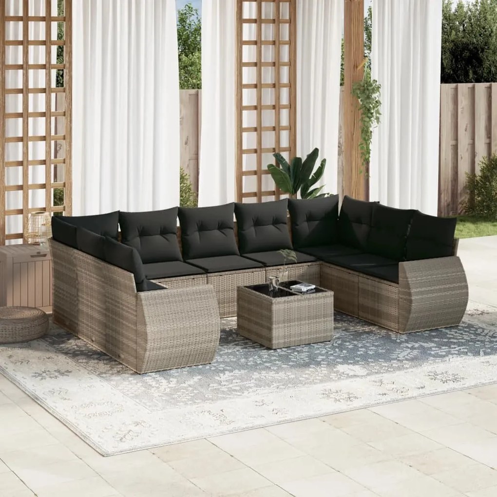 vidaXL Set canapele de grădină cu perne 10 piese gri deschis poliratan
