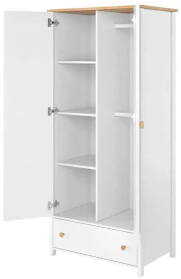 Dulap Cu 2 Usi Si 1 Sertar, Alb Si Natur, 85 Cm