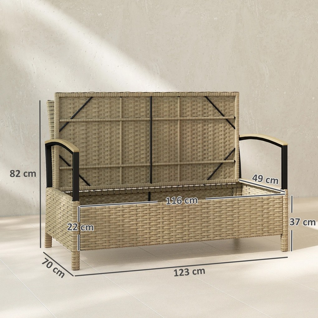 Outsunny Bancă de Depozitare 125L cu Pernă Confortabilă, din Metal, 123x70x82 cm, Bej | Aosom Romania