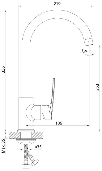 Samona - baterie pentru chiuvetă KORANA, 35,6 cm, crom lucios