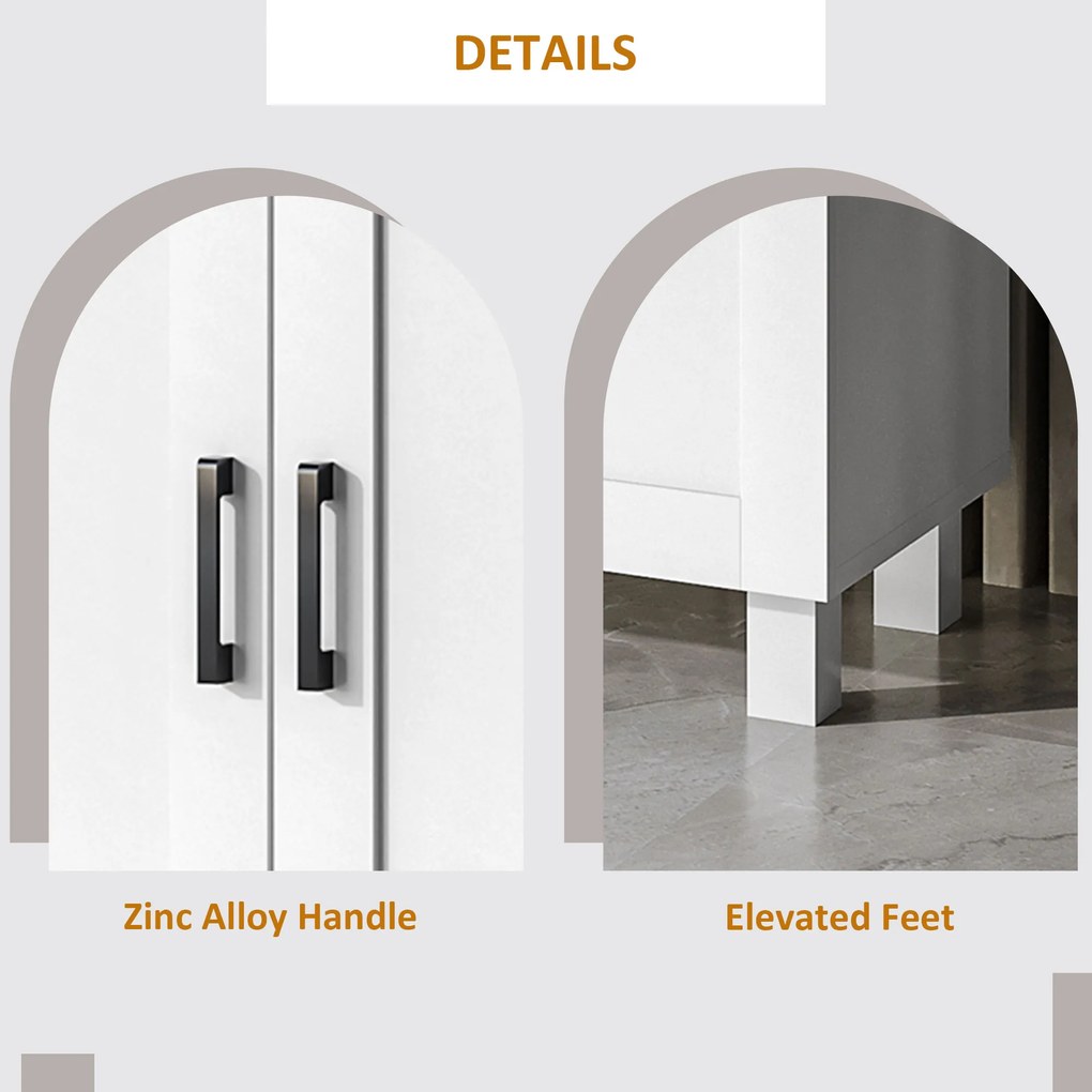 HOMCOM Bufet de Bucătărie din Lemn, Mobilier cu 3 Uși, Rafturi Reglabile, Stil Scandinav, pentru Living, Sufragerie, 90x30x90cm, Alb | Aosom Romania