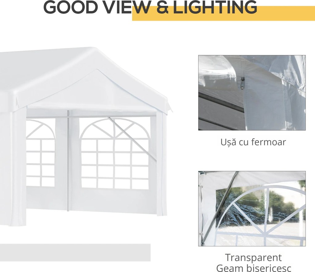 Outsunny Pavilion pentru Evenimente în Aer Liber, Cort Impermeabil pentru Petreceri și Căsătorii, Cadru din Oțel, Alb, 8x4x2.8m | Aosom Romania