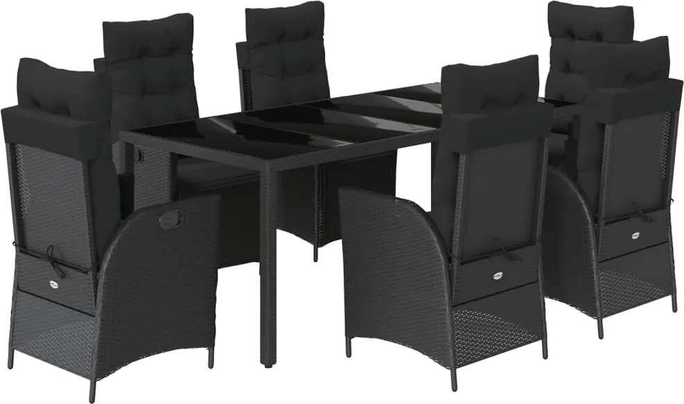 vidaXL Set mobilier de grădină cu perne, 7 piese, negru, poliratan