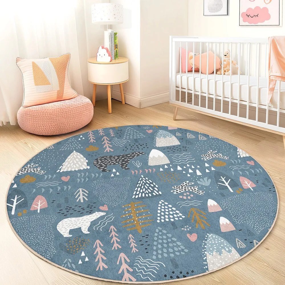 Covor pentru copii albastru lavabil ø120 cm Forest Land – Mila Home