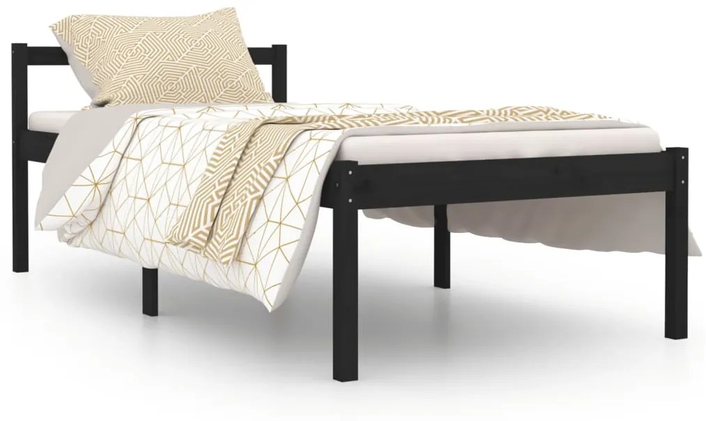 810583 vidaXL Cadru de pat single, negru, 90x190 cm, lemn masiv de pin