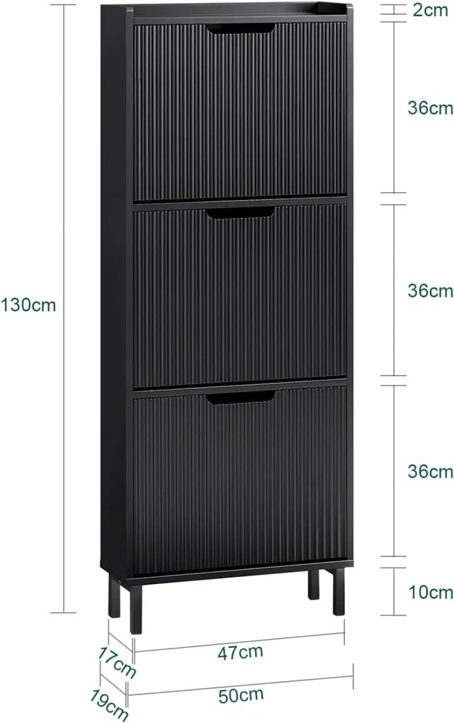 PANA26 - Pantofar Hol cu 3 compartimente, 50 cm, comoda, dulap depozitare pantofi foarte ingust - Alb sau Negru
