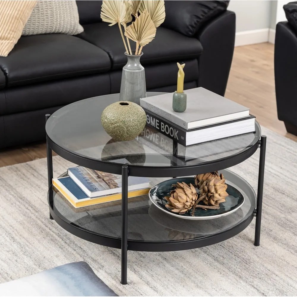 Măsuță de cafea rotundă cu blat de sticlă ø 79 cm Bayonne - Actona