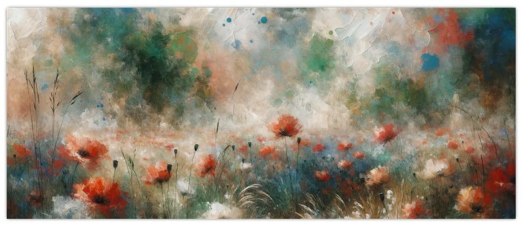 Tablou – Abstracție de câmp cu maci (120x50 cm)