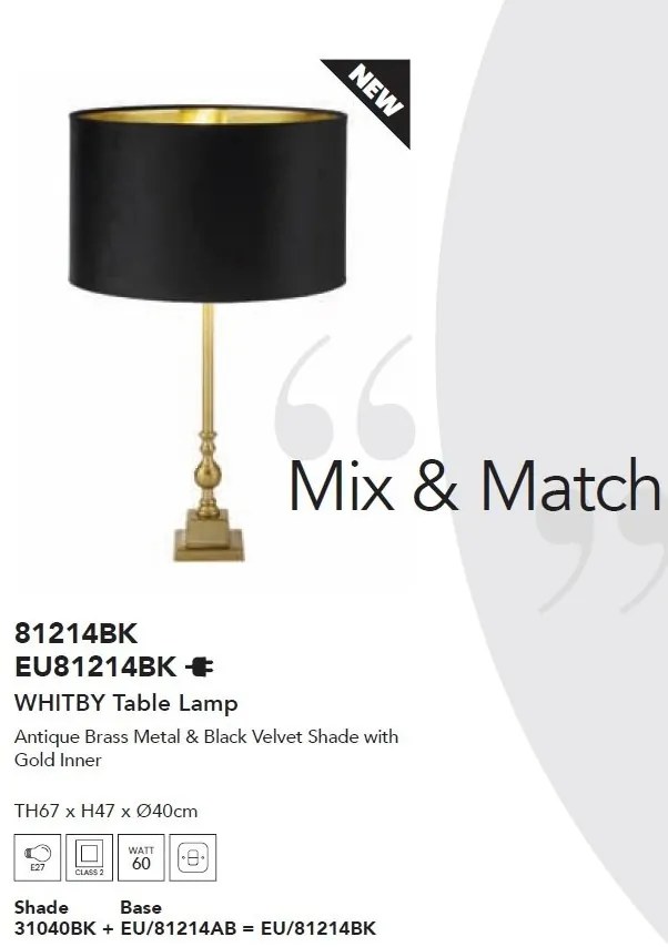 Veioza/Lampa de masa design modern Whitby alama antique/negru