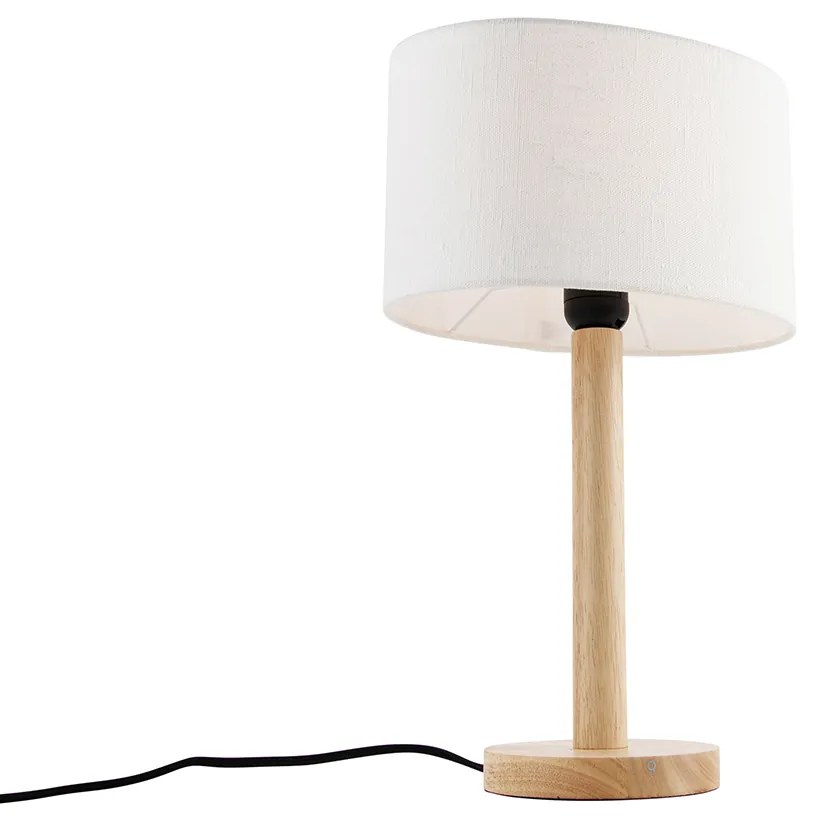 Lampă de masă din lemn cu abajur oval din in alb 25cm - Mels