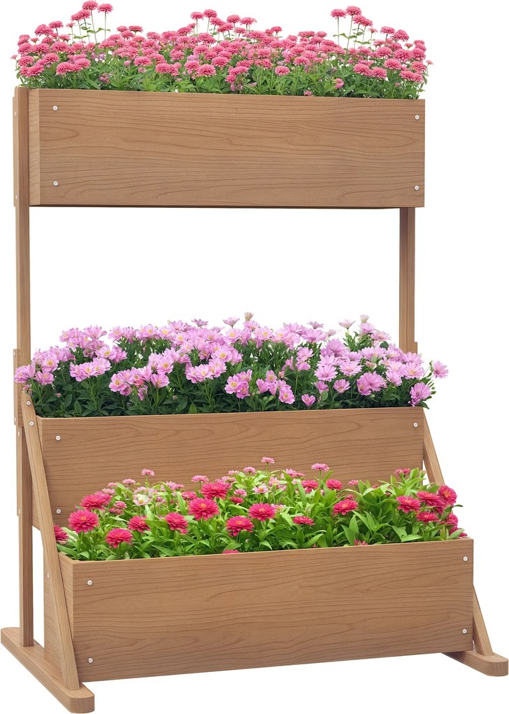 Outsunny Jardinieră pe picioare ridicată 3 niveluri cu inserții de irigare și fetru de drenaj din lemn pentru exterior | Aosom Romania