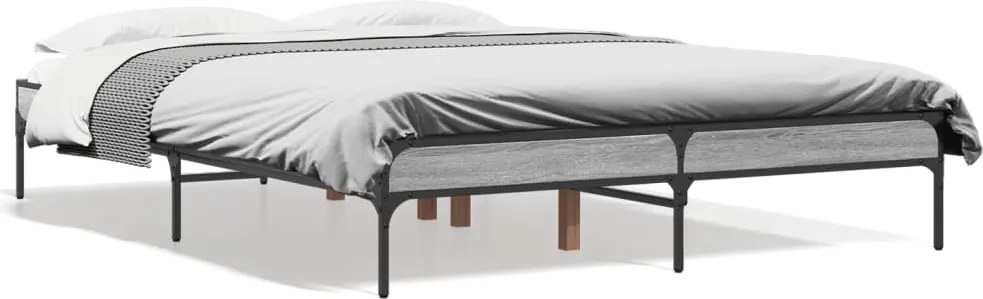 vidaXL Cadru de pat, gri sonoma, 140x190 cm, lemn prelucrat și metal
